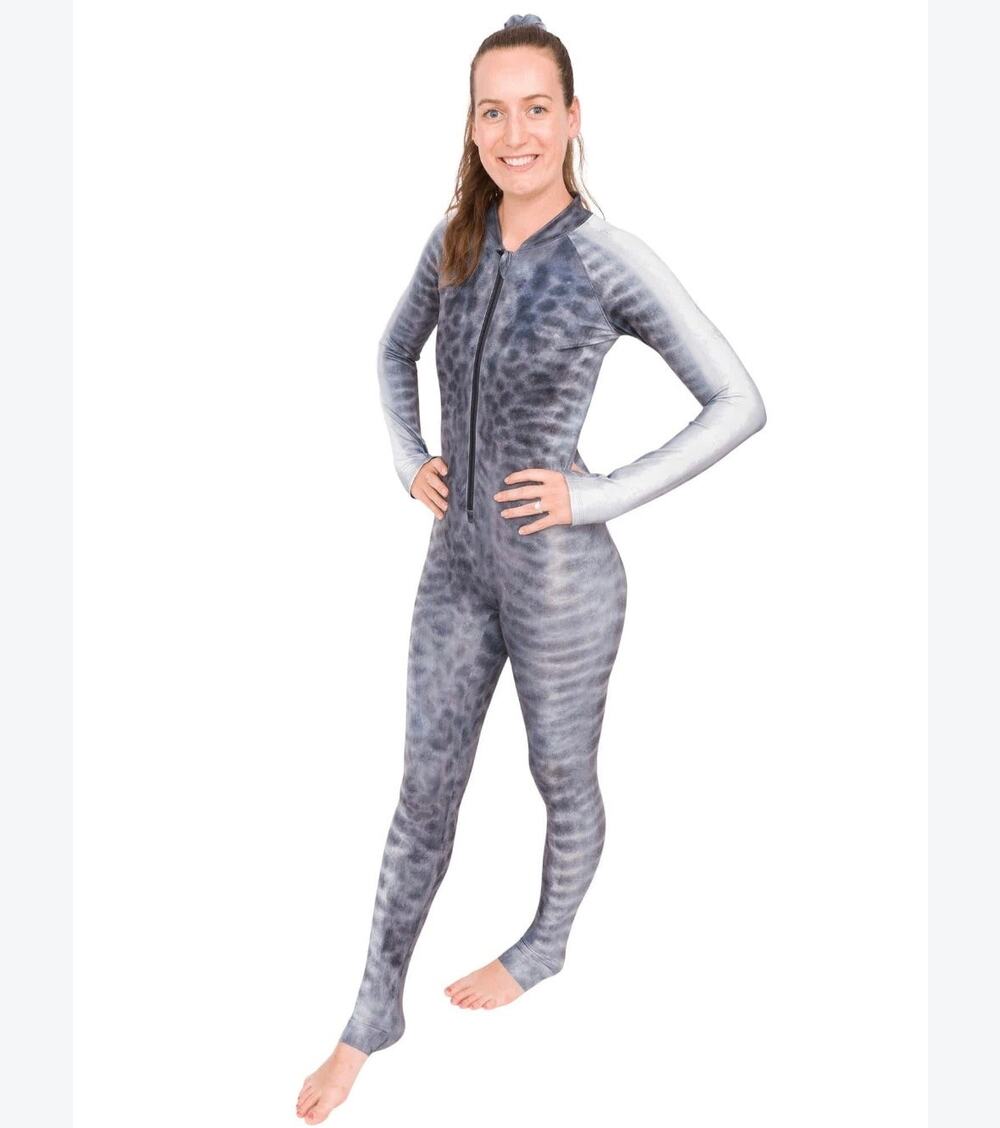 Waterlust Size XXL Tiger Shark Trailblazer Full Body Sun Suit Gray Full Zip